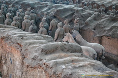 A mended section of terracotta warriors