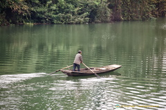 Shennong Stream Villager in His Sampan