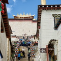 Climbing up to Ganden Sumtseling Monastery