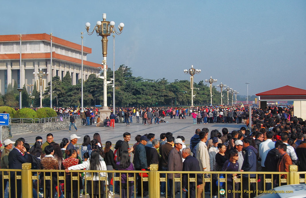 Line of people queuing to enter Tiananmen Square