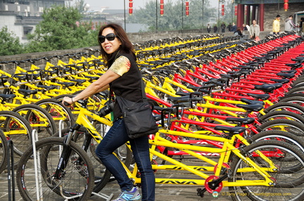 Checking out the bikes on Xi'an City Wall