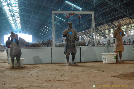 Terracotta horses being mended